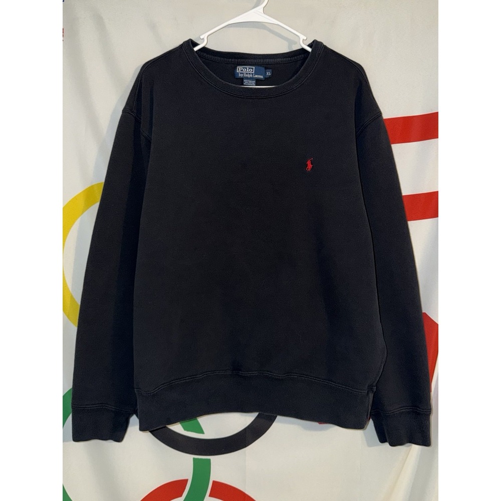 Vintage Polo Ralph Lauren Sweatshirt Mens XL Black Crewneck Pullover